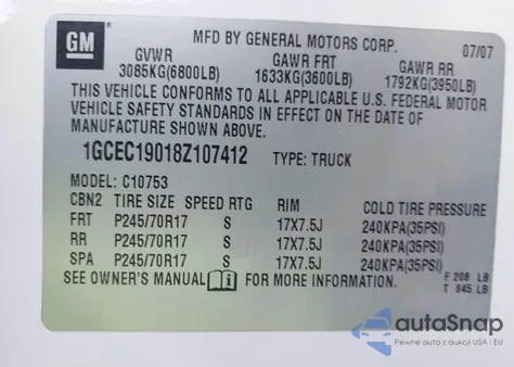 2008 Chevrolet Silverado 1500 Ltz z USA, uszkodzony, nr VIN 1GCEC19018Z107412